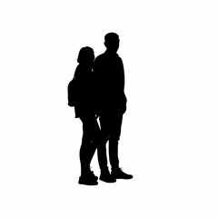 Husband respecting wife as equal partner silhouette on white background isolated on white background