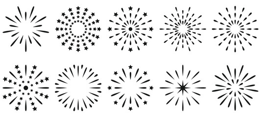 Starburst Fireworks Vector Set – Radial Burst, Sparkle, and Festival Elements