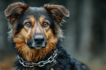 Fototapeta premium Portrait of a Beautiful Dog with Striking Brown Eyes in Nature