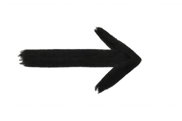 Fototapeta premium Black textured arrow pointing rightward, crafted using paint brush stroke against transparent backdrop