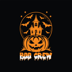 Halloween Spooky Nights Scary Delights Pumpkin Design with Haunted House and Bats