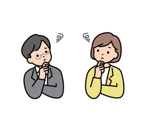 悩んでいる男女のビジネスパーソンのイメージイラスト素材