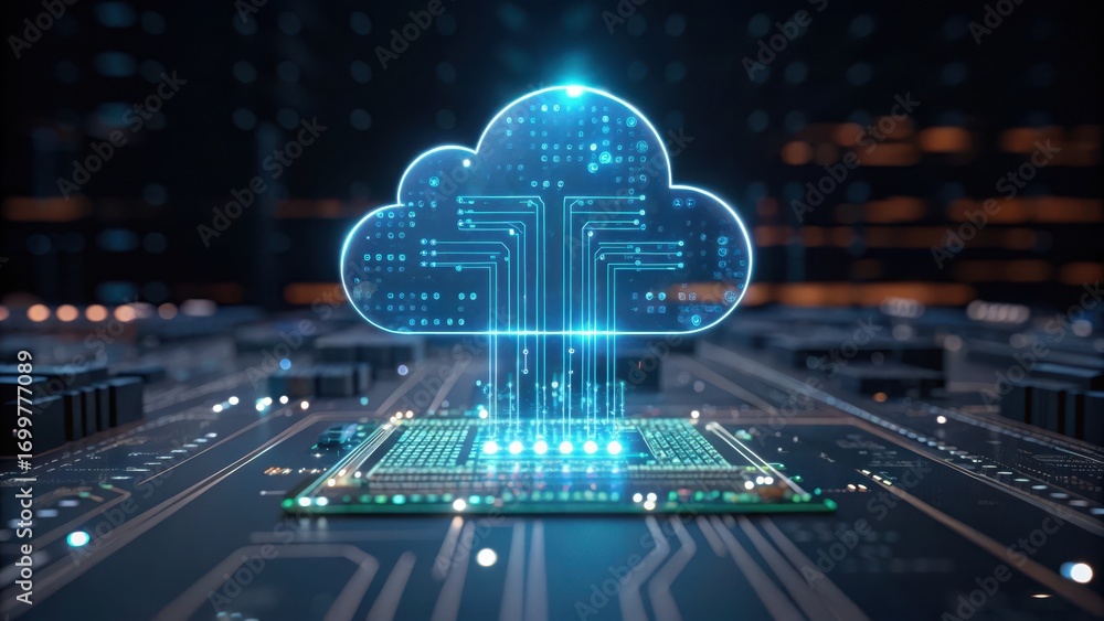 Aufkleber secure remote access futuristic cloud computing concept with digital circuits and blue light effects
