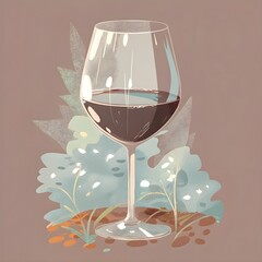 Elegant Wine Glass in Garden – Soft Pastel Illustration with Nature Background for Relaxation and Leisure Themes