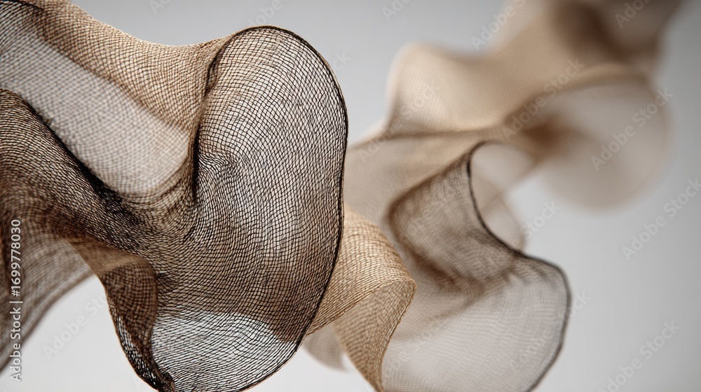 Poster flowing fabric creates intricate patterns against a soft background highlighting texture and movemen