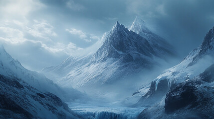 Majestic snow covered mountains dramatic peaks winter landscape breathtaking scenery