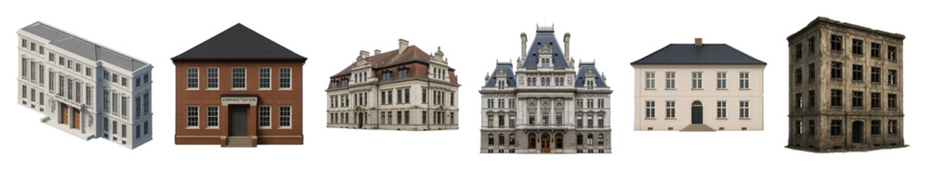 Obraz premium Architectural building set including various styles from modern to historical isolated. Urban design and city planning collection.