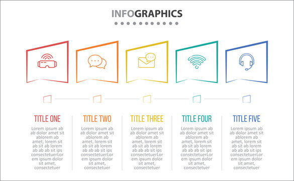 Vector Infographic design with icons. process diagram, flow chart, info graph, Infographics for business concept, presentations banner, workflow layout. 5 options or 5 steps. Horizontal Steps