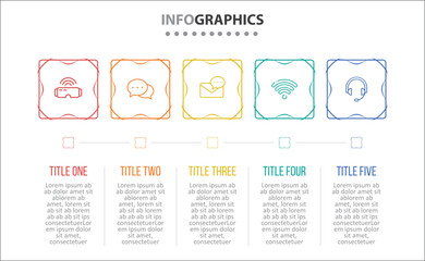 Vector Infographic design with icons. process diagram, flow chart, info graph, Infographics for business concept, presentations banner, workflow layout. 5 options or 5 steps. Horizontal Steps