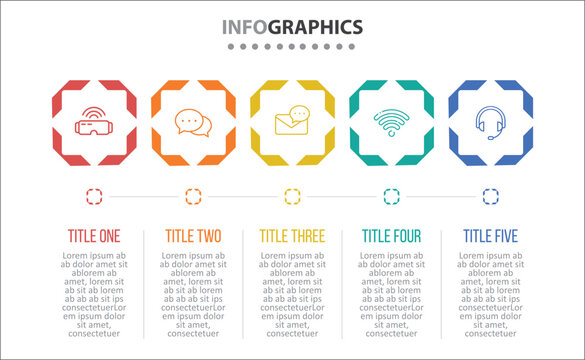 Vector Infographic design with icons. process diagram, flow chart, info graph, Infographics for business concept, presentations banner, workflow layout. 5 options or 5 steps. Horizontal Steps