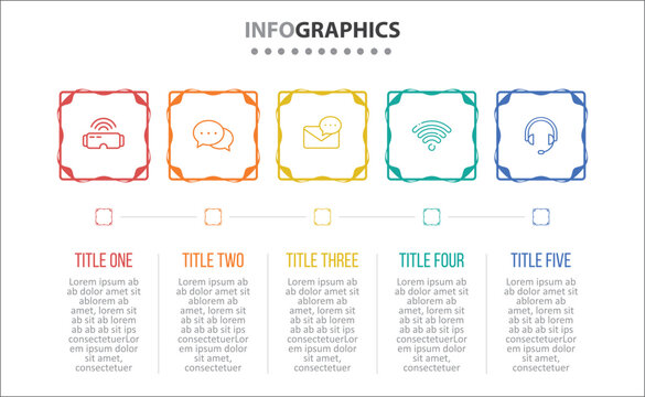 Vector Infographic design with icons. process diagram, flow chart, info graph, Infographics for business concept, presentations banner, workflow layout. 5 options or 5 steps. Horizontal Steps