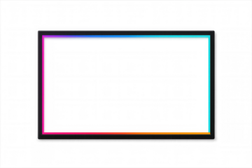 Glowing rectangular neon frame illuminating transparent backdrop with pink, blue, orange color gradient