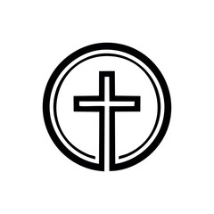 Fototapeta premium Simple Christian cross symbol within a double circle.