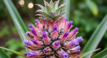 Fototapeta premium Pineapple Flower Cluster in Green Foliage