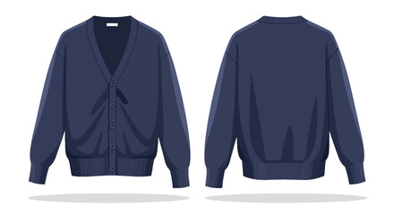 Navy Blue Cardigan Garment Front and Back Illustration Vector Template for Fashion Design and Textile Products