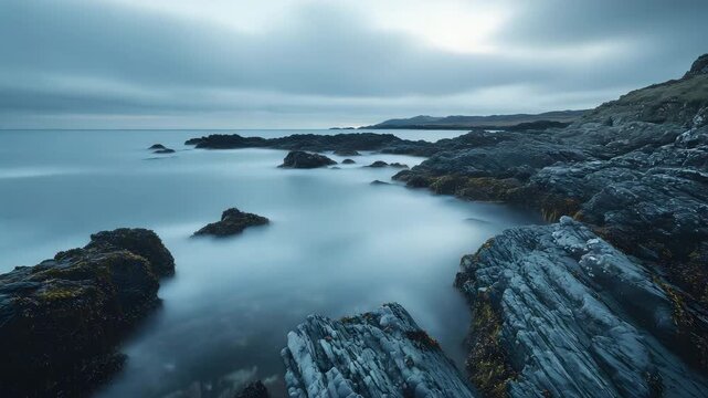 Wide landscape of the Scottish Isle of Skye with rugged coastlines