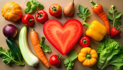 A colorful circle of organic vegetables set against a brown background, symbolizing healthy, eco-friendly eating for World Vegetarian Day
