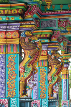 Yazhi statue in hindu temple pillars	
