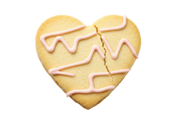 Isolated broken heart cookie with pink frosting, symbolizes fractured relationships