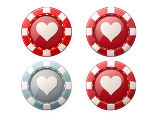 poker chip icons with heart symbols isolated on white background ,PNG. AI Generated.