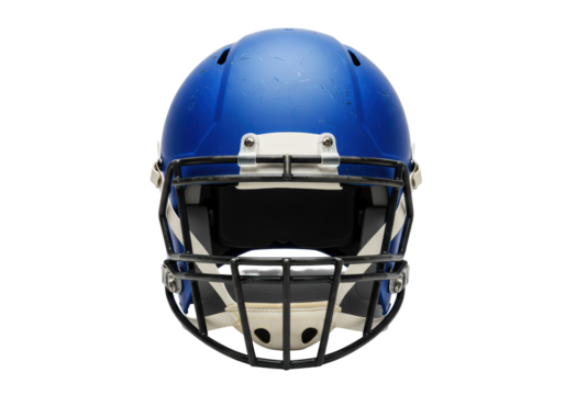 Isolated Blue American Football Helmet with Black Face Mask for Protection in Sports Games