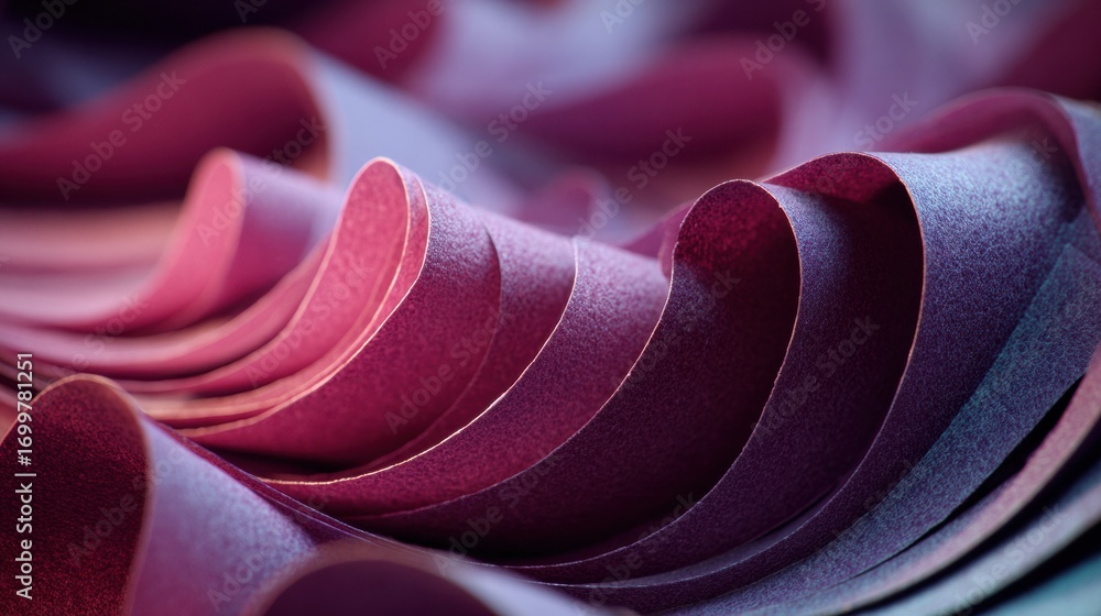 Poster patterns of vibrant colored paper in shades of red and purple create a dynamic visual effect for art