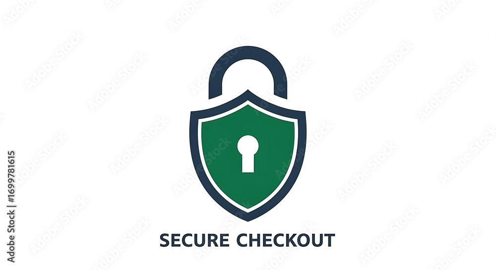 Aufkleber a stylized green and dark blue padlock with a keyhole on a white background with secure checkout tex