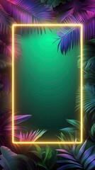 A Stunning and Vibrant Tropical Frame with a Bright Neon Glow for Creative Displays and Artworks