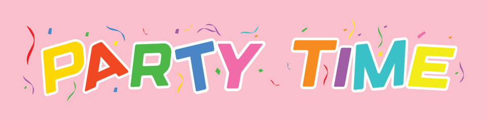 party time holiday colorful typography banner with confetti for celebration posters cards invitations and event decoration