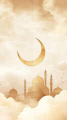 The Serene Crescent Moon Over a Misty Mosque Landscape Creates a Mesmerizing Scene