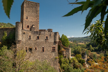 Belcastel village, castle and medieval bridge over Aveyron river, one of the most beautiful villages in France