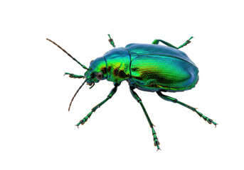 Isolated Iridescent Ground Beetle, a Stunning Insect with Metallic Green and Blue Sheen