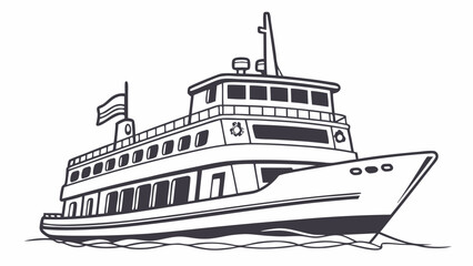 Obraz premium Black and white vector illustration of a passenger ship, ideal for travel and transportation designs, showcasing a classic ferryboat