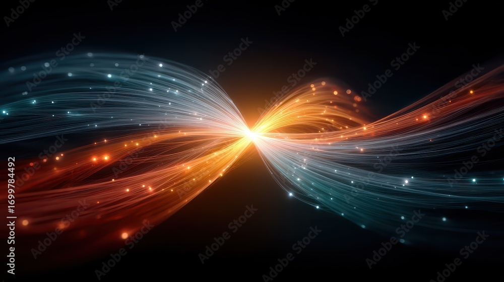 Aufkleber abstract light waves creating dynamic energy flow with red and blue colors against a dark background