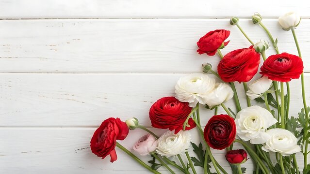 red tulips on wooden background