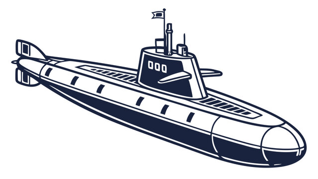 Sleek and robust deep-sea submarine vector illustration, depicting an advanced underwater vessel used for naval defense, maritime exploration, and covert operations