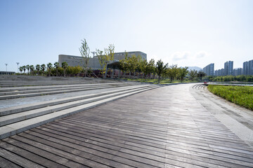 empty wooden ground with skyline