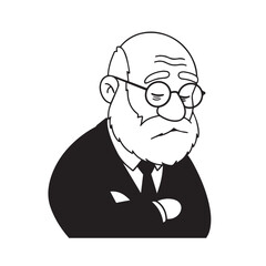 Obraz premium Old man with formal suit black and white vector illustration for classic portrait artwork design