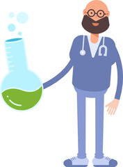 Male Physician Character Holding Lab Flask