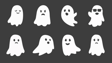 Vector set of Halloween icons. Cute ghosts with different emotions. EPS10.