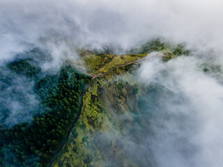 Misty Mountain Peaks in Clouds