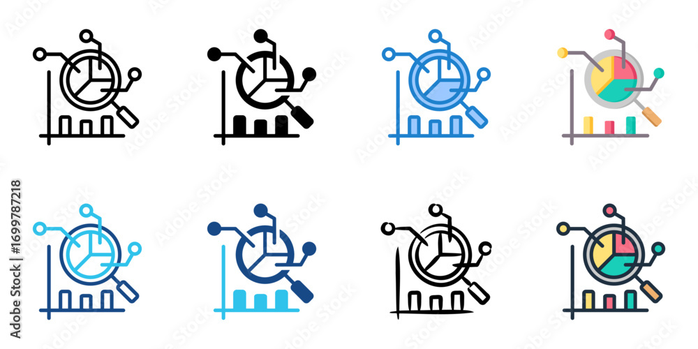 Poster data analysis icon set multiple style collection