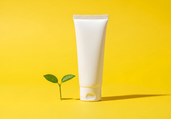 tube of cream on yellow background