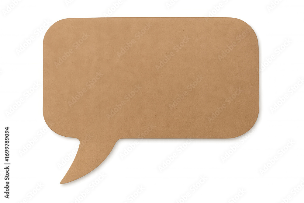 Poster speech bubble made from recycled cardboard, offering empty space for messaging against transparent b