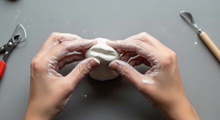 Hands Shaping White Clay into a Small Form