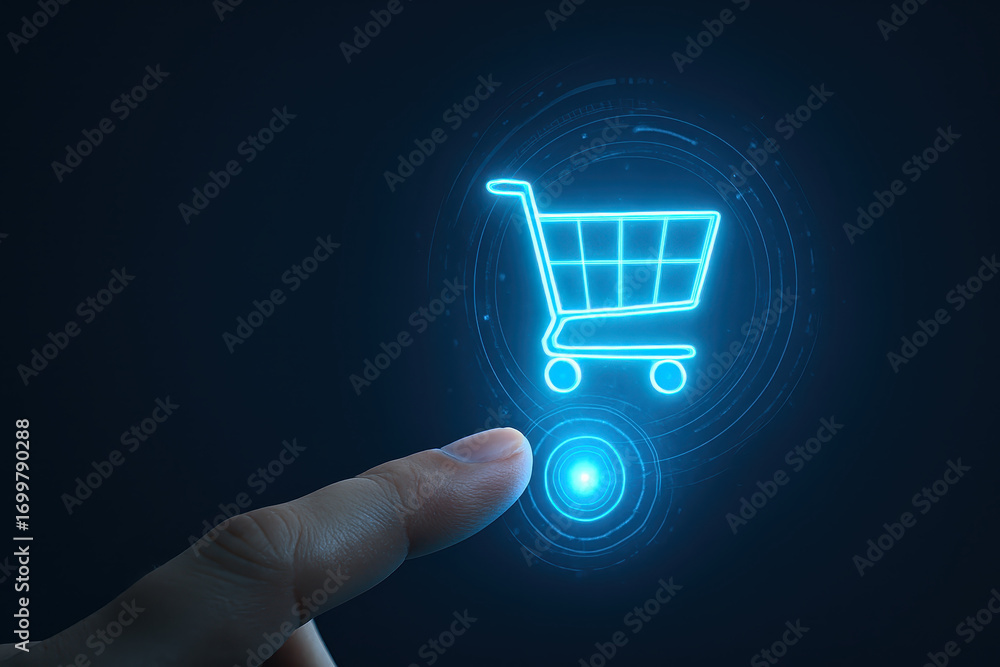 Aufkleber digital technology and artificial intelligence drive innovation concept in online shopping with glow