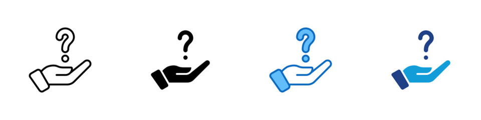 Help Hand Multiple Style Icon Sheet Design Vector - Open hand holding a question mark, symbolizing offering help, guidance, or support