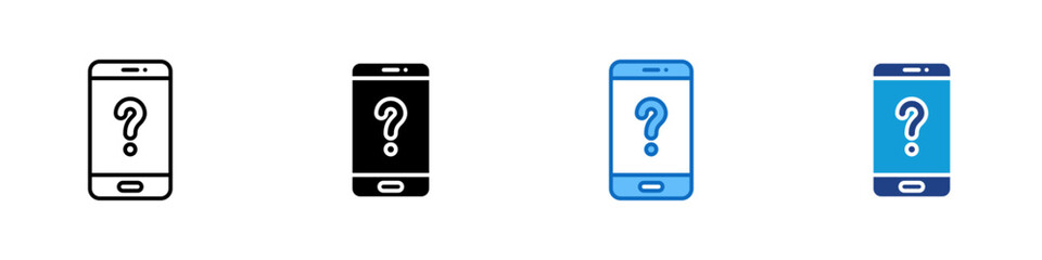 Mobile Question Multiple Style Icon Sheet Design Vector - Smartphone screen with question mark, representing mobile support or online inquiry