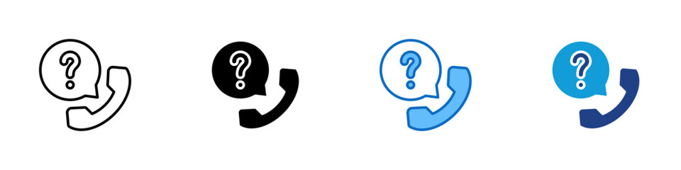 Question Call Multiple Style Icon Sheet Design Vector - Telephone handset with a question mark bubble, symbolizing inquiry, customer service, or helpline