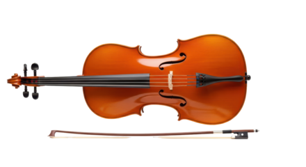 Isolated cello with bow for classical music performance and orchestral instrument, no background
